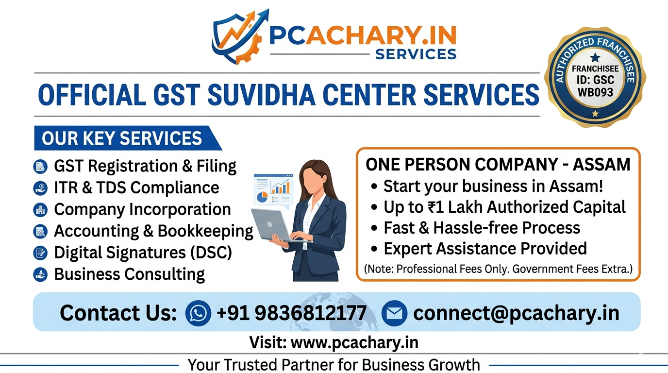 One person company-Assam (Upto 1 Lac Capital)(Excluding Goverment fees)