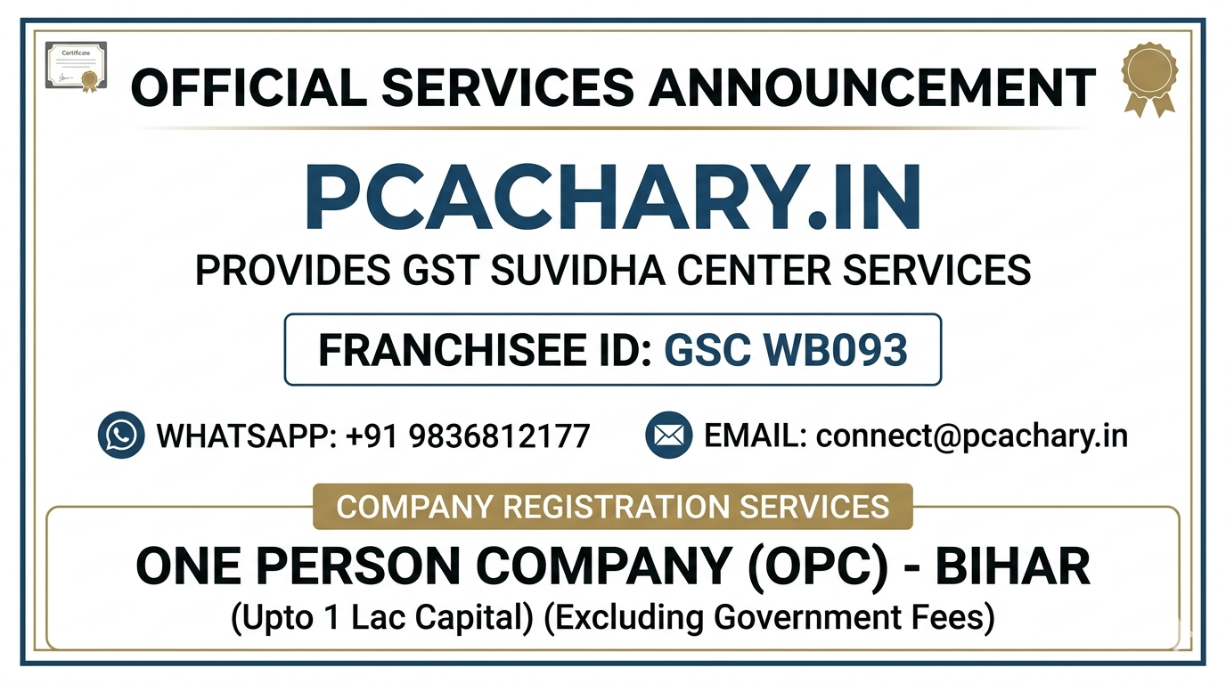 One person company-Bihar (Upto 1 Lac Capital)(Excluding Goverment fees)