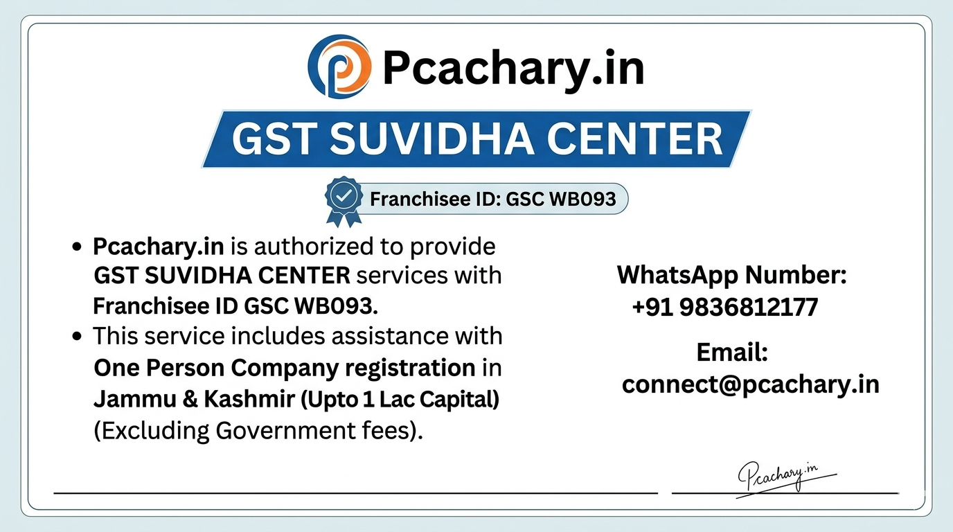 One person company-Jammu & Kashmir (Upto 1 Lac Capital)(Excluding Goverment fees)