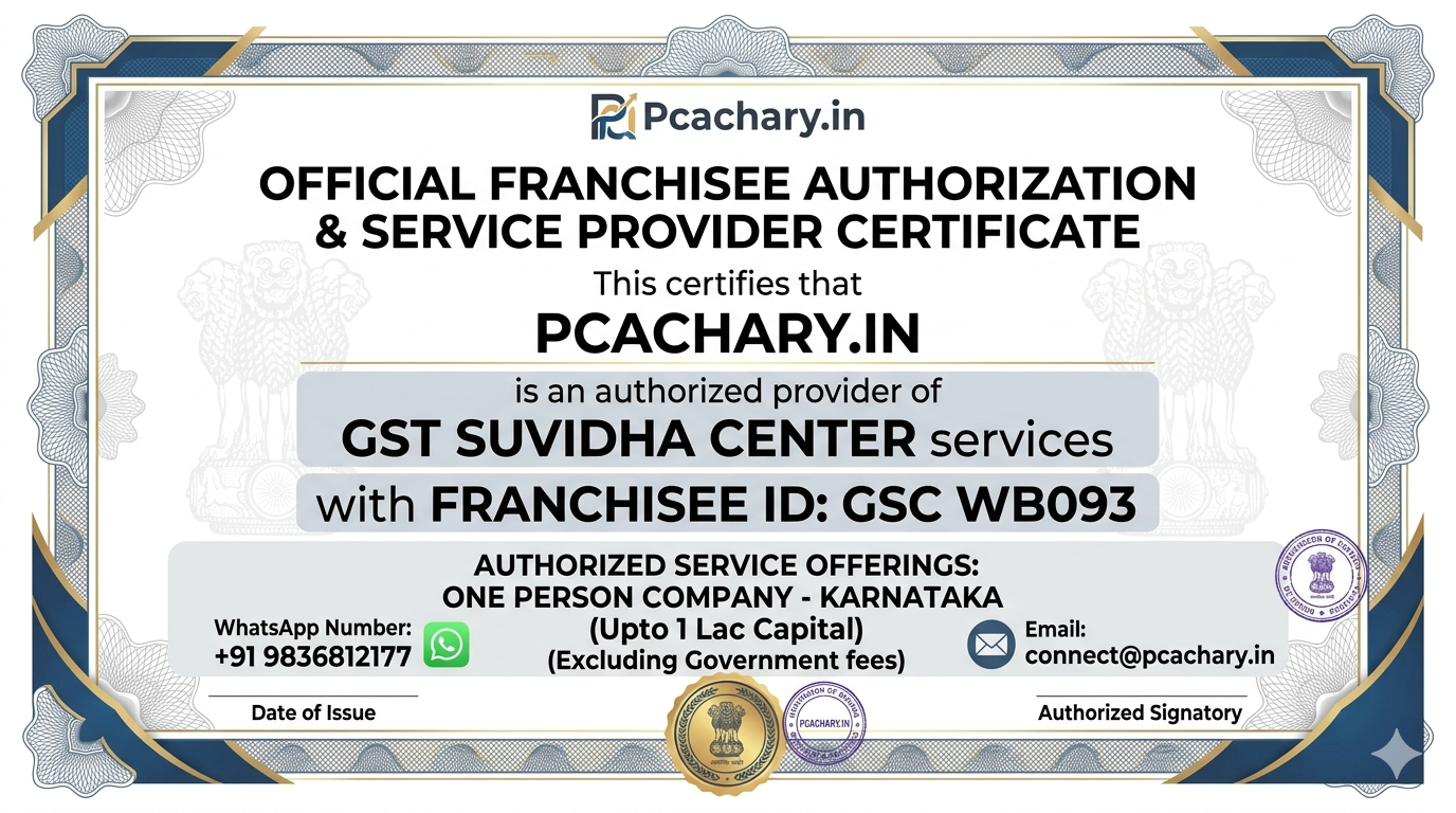 One person company-Karnataka (Upto 1 Lac Capital)(Excluding Goverment fees)