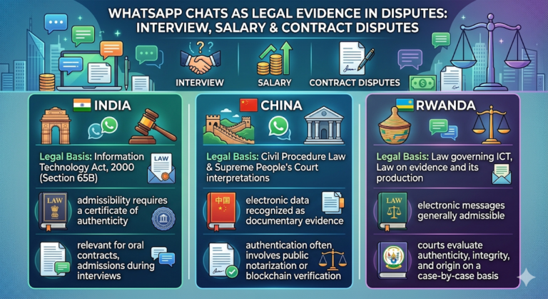 📱 WhatsApp Chats as Legal Evidence: Interview, Salary & Contract DisputesCountry-wise Legal Framework — India | China | Rwanda 📱 WhatsApp Chats as Legal Evidence: Interview, Salary & Contract DisputesCountry-wise Legal Framework — India | China | Rwanda